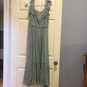 Smocked Sage Green Maxi Dress with Ruffle Straps